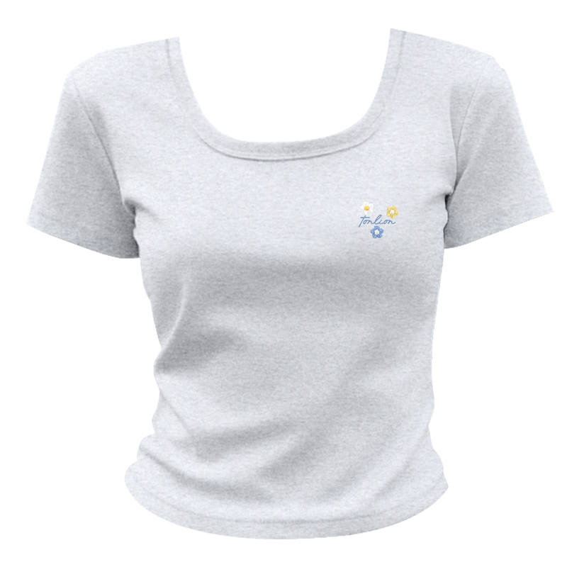 Tonlion T Shirts Women's Square Collar Thin Straight Fit