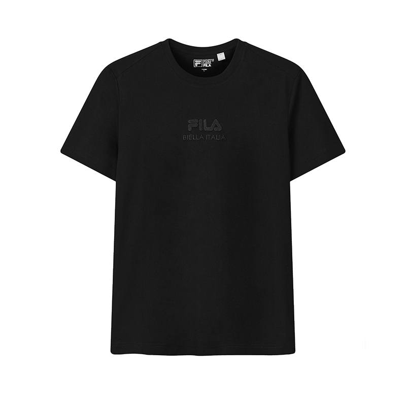 FILA WHITE T Shirts Men's Jet Black BK Crew Neck Moderate