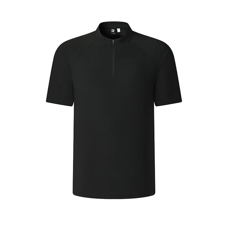 FILA Fitness T Shirts Men's Pitch Black BK Stand Collar Moderate