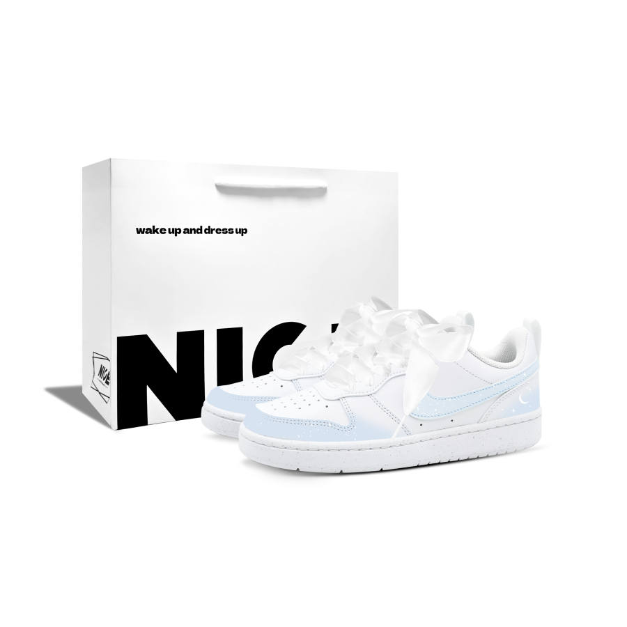 Nike Nike Court Borough Star Moon Leather Low top Kids' Skateboarding Shoes Blue/White Teenagers