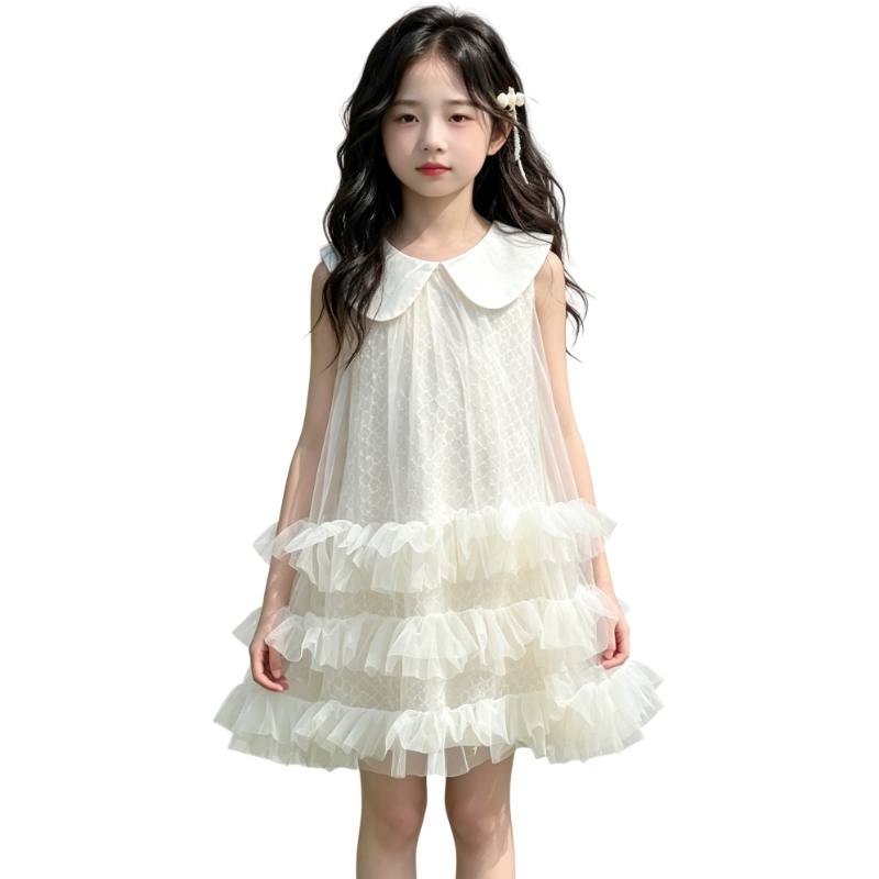 YALU Grade School Dresses Lapel Moderate Midi Skirt Stretch