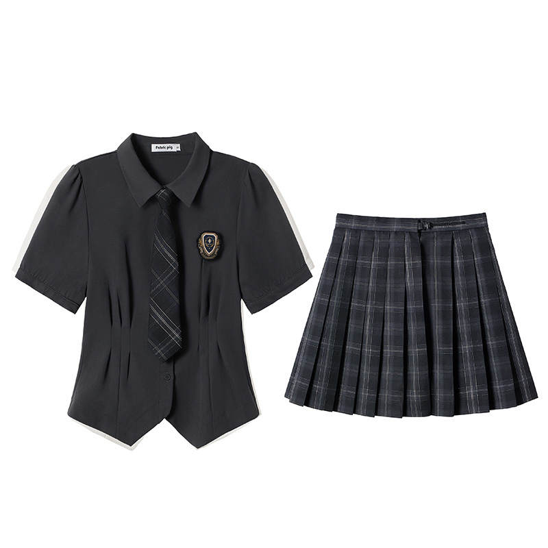 FABRIC PIG Two Piece Skirt Sets Women's Lapel Thin Short Skirt
