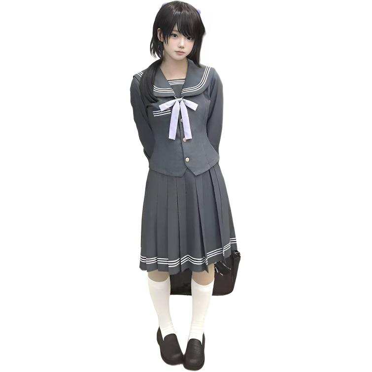 Cotton Gene Two Piece Skirt Sets Women's Navy Collar Moderate Midi Dress