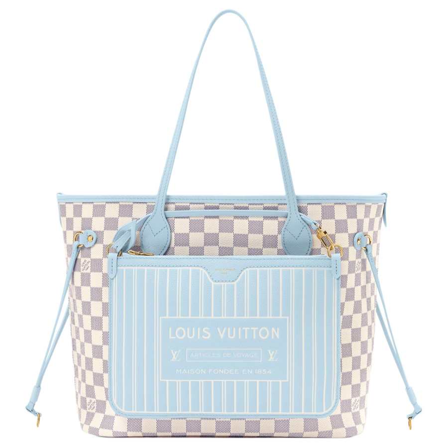 LOUIS VUITTON NEVERFULL Cow Leather Tote Handbag, Shoulder Bag Medium Women's Light Blue & Light Purple
