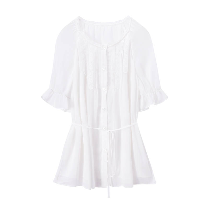 XIANGYING Shirts Women's White Crew Neck Thin