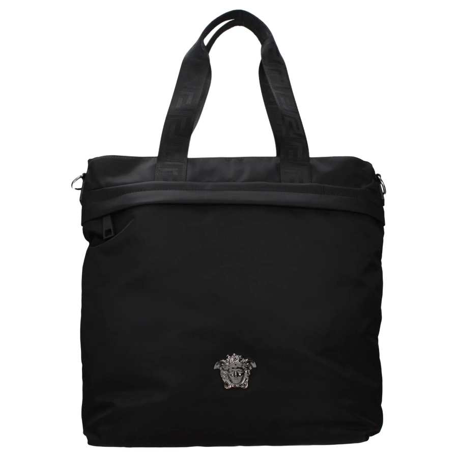 VERSACE VERSACE Nylon With Leather Shoulder Bag Large Men's Black