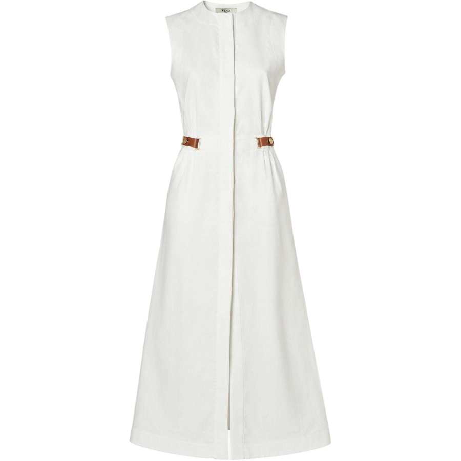 FENDI Sleeveless Dresses Women's White Crew Neck Moderate Midi Skirt