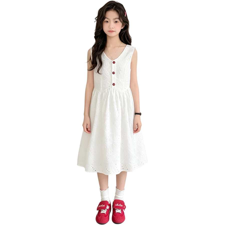 YALU Grade School Dresses Crew Neck Moderate Midi Skirt