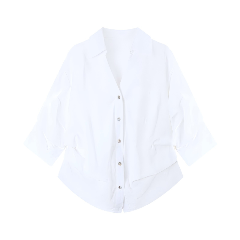 DUSHE Shirts Women's White Shirt Polo Collar Thin Nipped In Waist