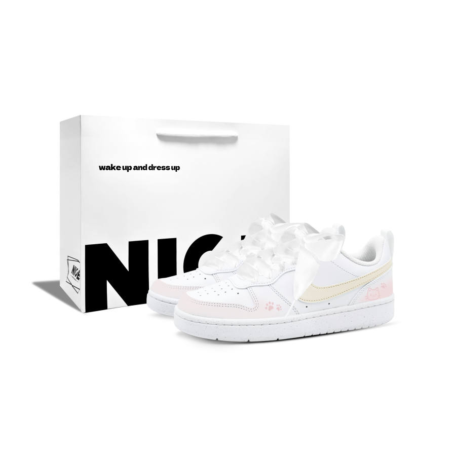 Nike Nike Court Borough Pink Mist Cat Island BOX Zhuo Zhiye, Good Looking, Fresh, Girl Power Leather Individual