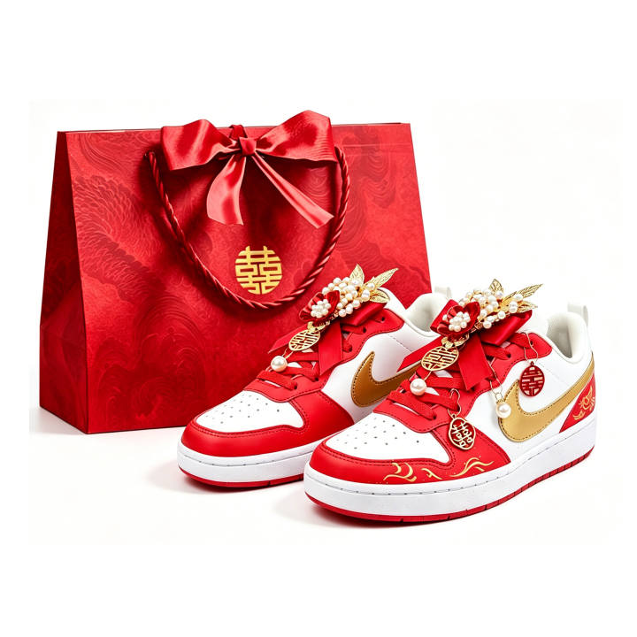 Nike Nike Court Borough Danfeng With Auspicious Union, Match Made In Heaven Low top Skateboard Shoes Unisex Red Wedding