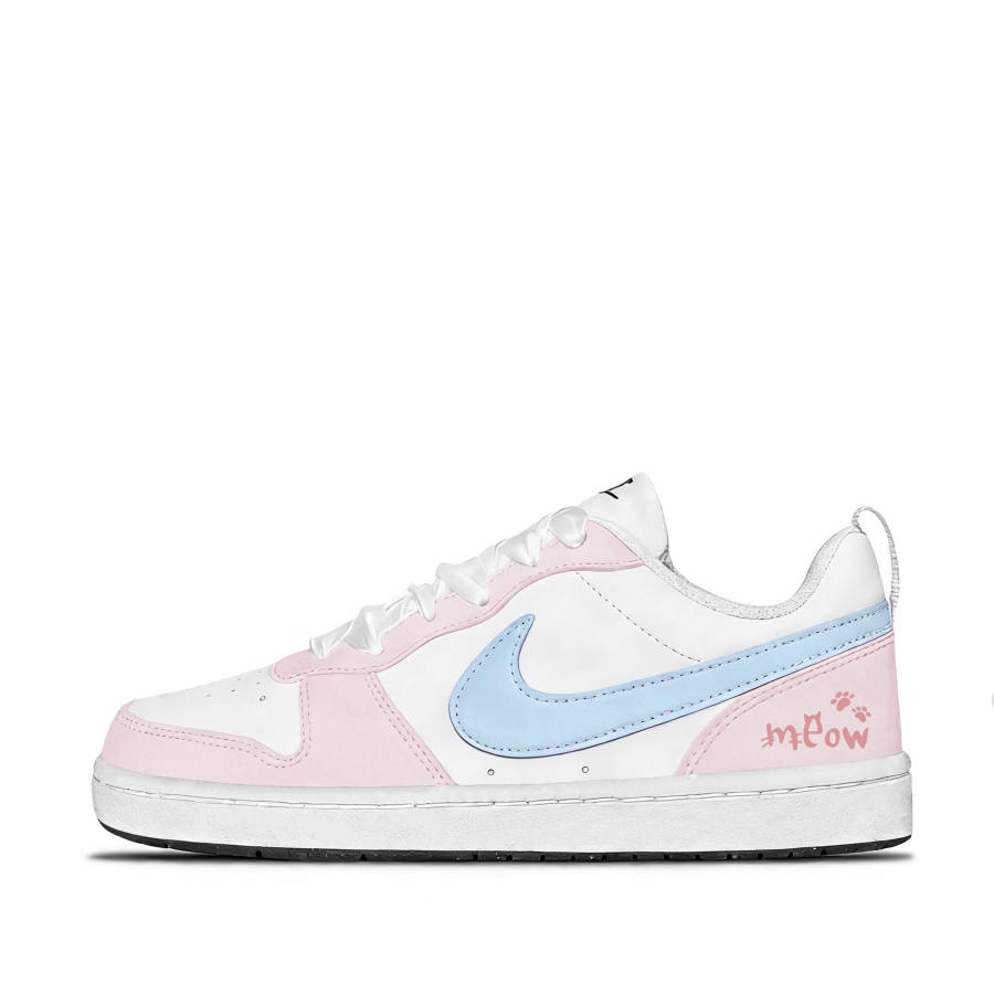 Nike Nike Court Borough Sweetie Cat Paw Synthetic Leather Low top Kids' Skateboarding Shoes Pink Teenagers