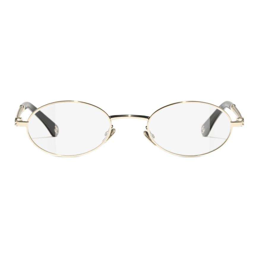 CHANEL Metal Oval Prescription Glasses Unisex Bright Gold
