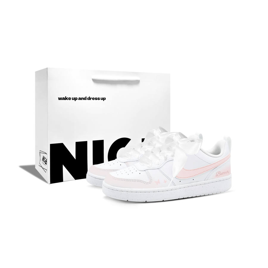 Nike Nike Court Borough Pink Mist Butterfly Whisper Leather Low top Kids' Skateboarding Shoes White/Pink Teenagers