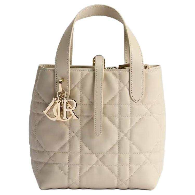 DIOR Toujours Cow Leather Basket Bag Handbag Small Women's Chalk Ecru