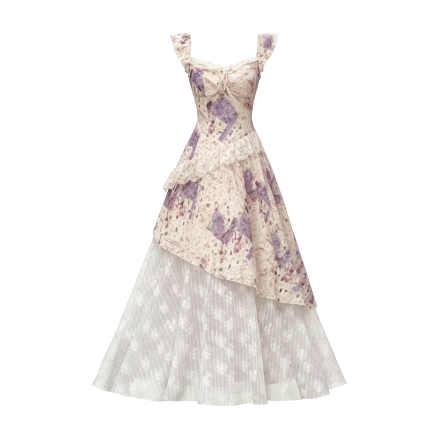 MTHE Sleeveless Dresses Women's Purple Floral Long Skirt Irregular Moderate Long Skirt