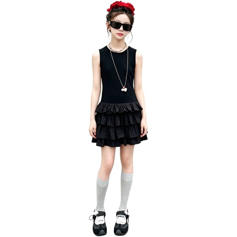 YALU Grade School Dresses Crew Neck Moderate Midi Skirt
