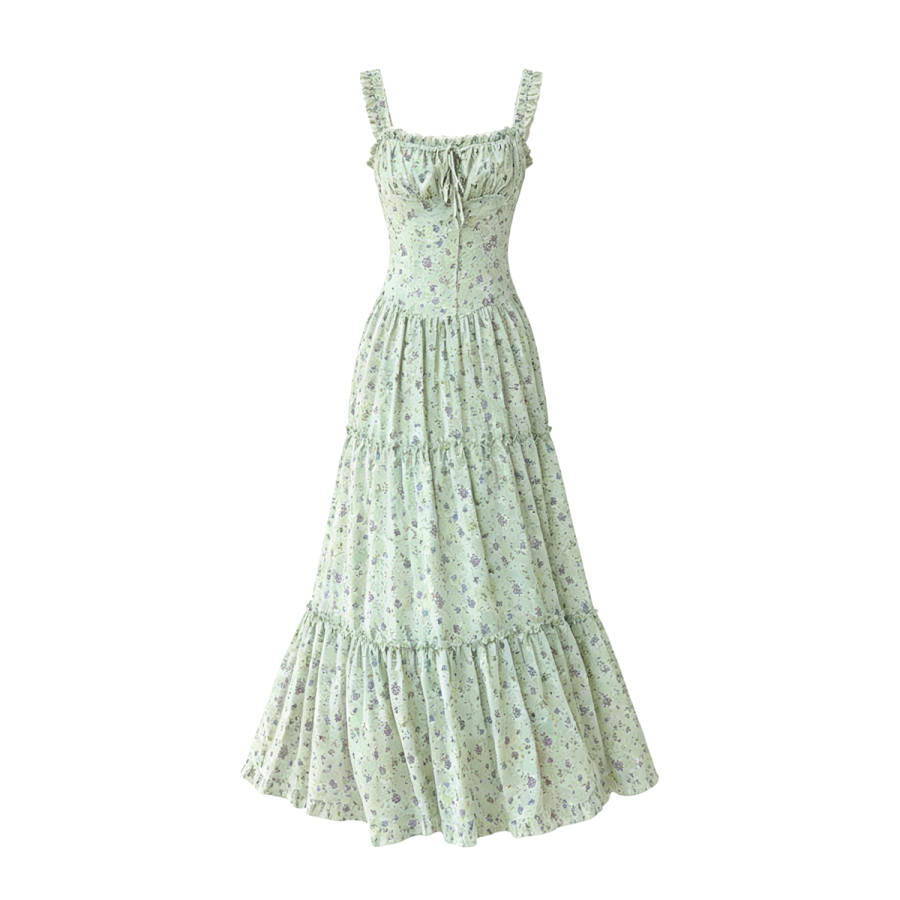 TUSHIFEI Slip Dresses Women's Beauty Cyan Square Collar Thin Long Skirt