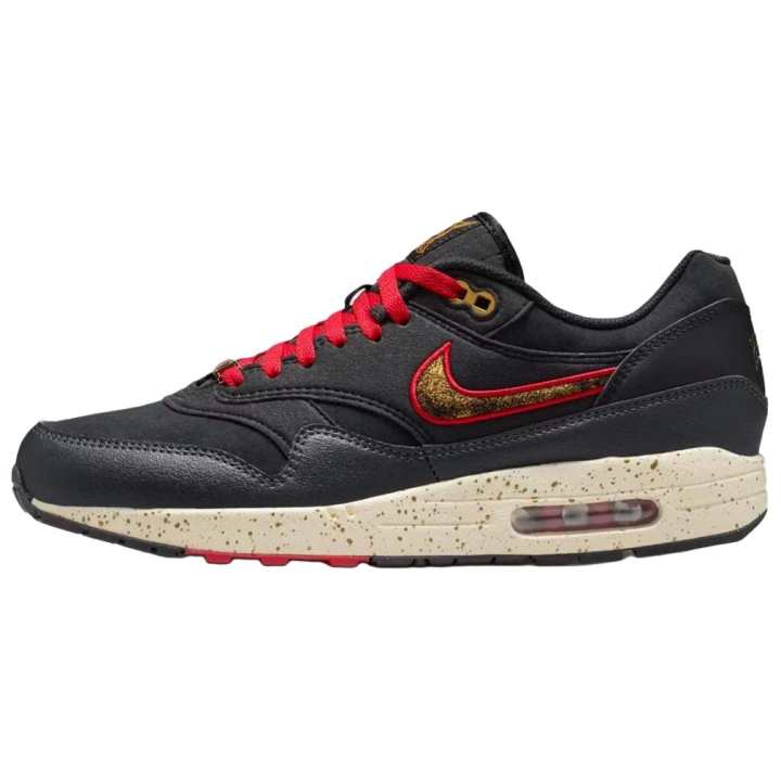 Nike Nike Air Max 1 Running Shoes Unisex Black Red Gold