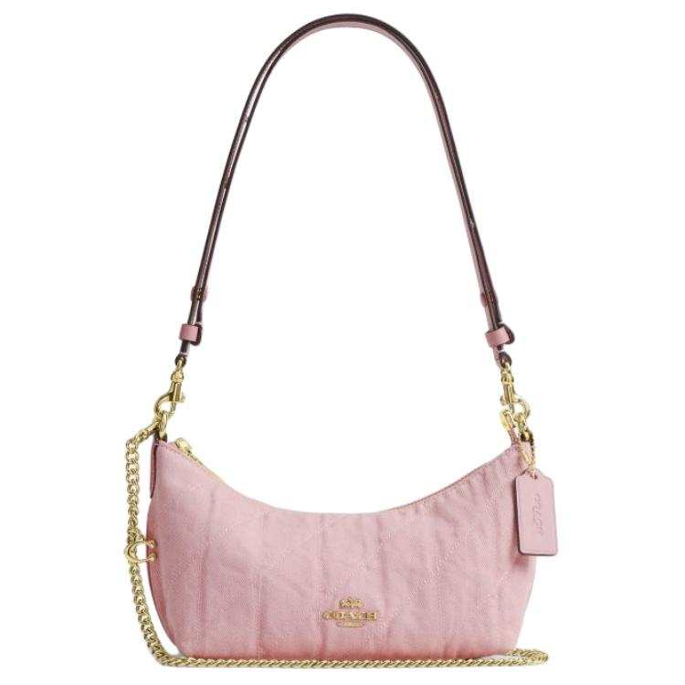 COACH COACH Fabric, Cow Split Leather Shoulder Bag Medium Women's Light Pink