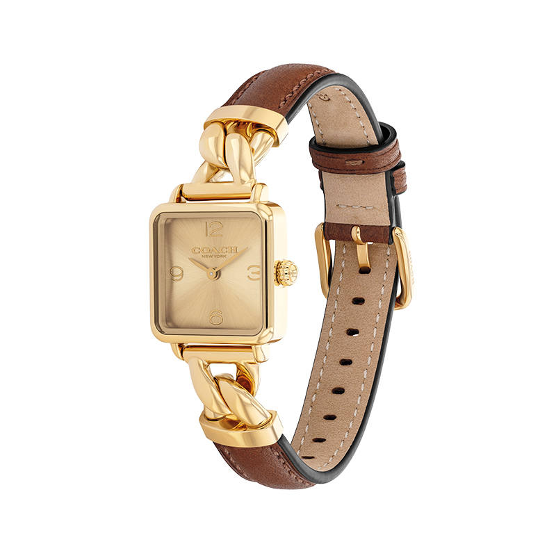 COACH Cass Wrist Watches Quartz Movement Steel Calfskin Strap Tan Watch Dial Women's Watch