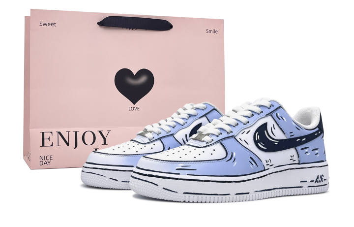 Nike Nike Air Force 1 Slip Resistant Cushioning Abrasion Resistant Low top Skateboard Shoes Unisex White Blue