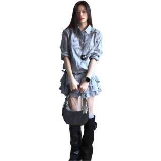 Cotton Gene Two Piece Skirt Sets Women's Lapel Moderate Short Skirt
