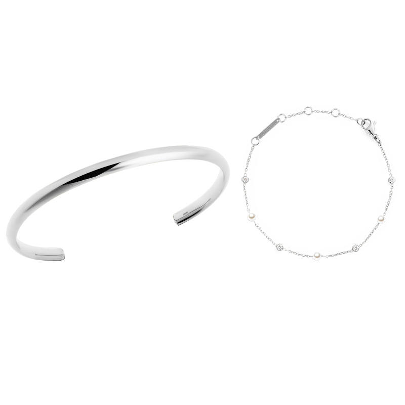 DW/DanielWellington Daniel Wellington Alloy Artificial Crystal Pearl Bangles Unisex Starlight Silver