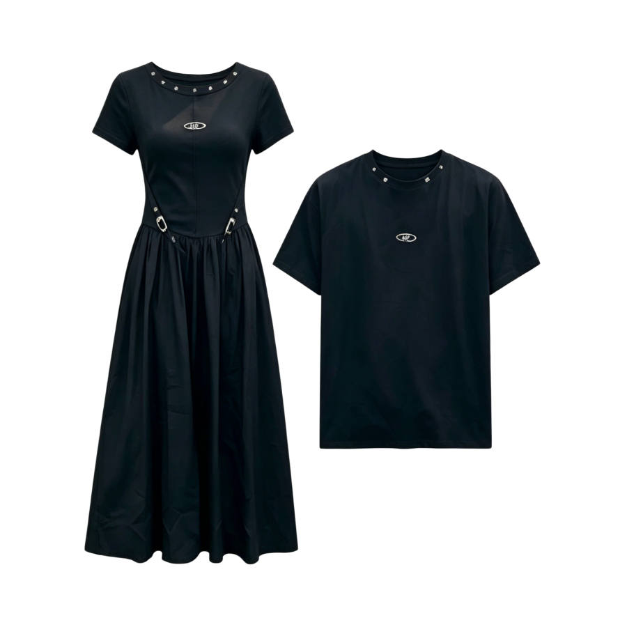 TUSHIFEI Couple Sets Women's Crew Neck Moderate Long Skirt