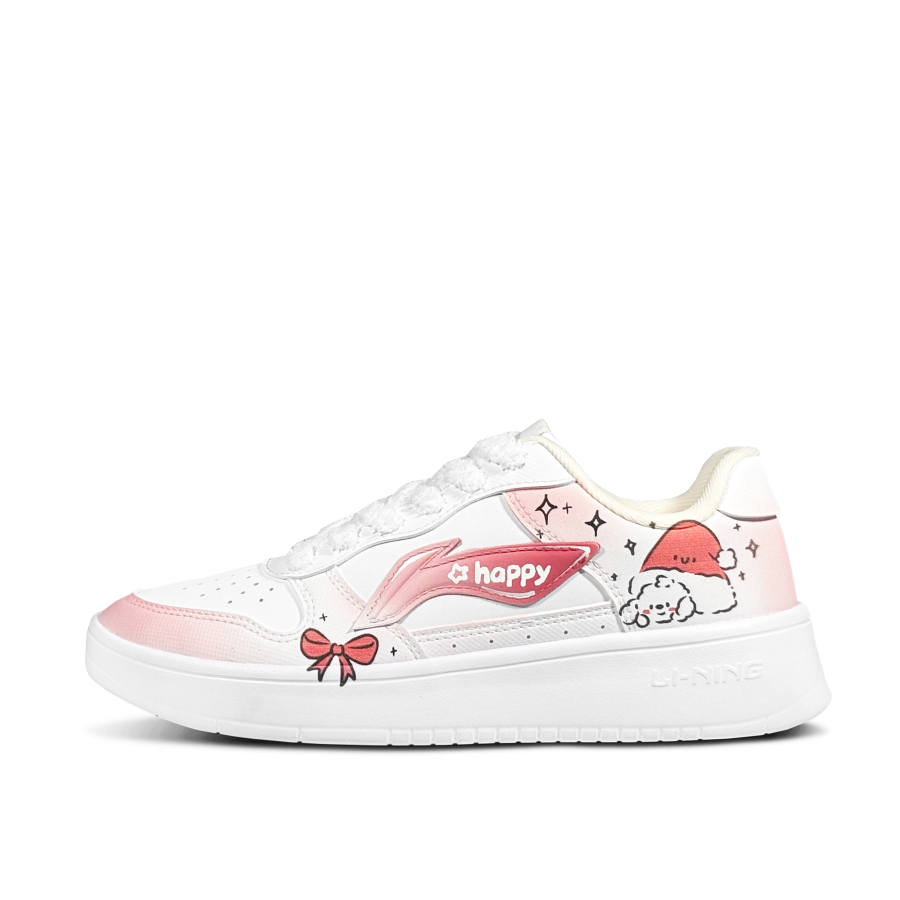 Li-Ning Li Ning Floating Boat Bowknot Puppy Slip Resistant Abrasion Resistant Low top Skateboard Shoes Women's Red White