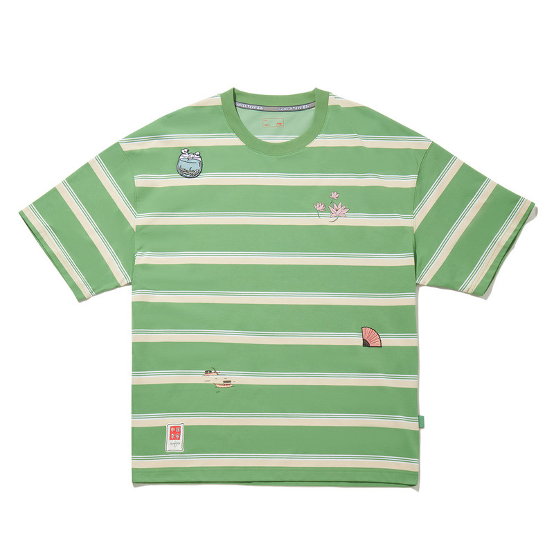 Li-Ning Li Ning T Shirts Men's Green Combo Crew Neck Moderate Straight Fit