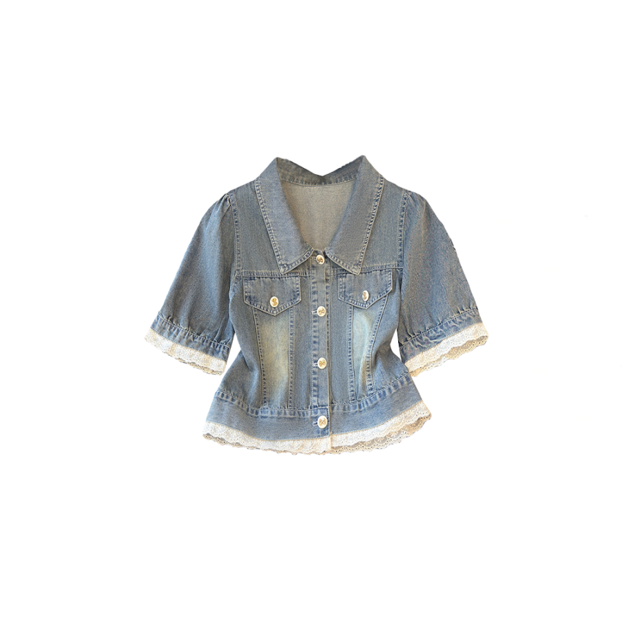 CPAURA Shirts Women's Blue Lapel Moderate Denim