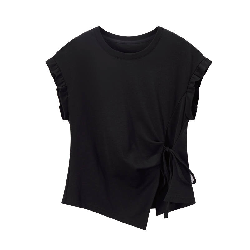 XIANGYING T Shirts Women's Black Irregular Thin Straight Fit
