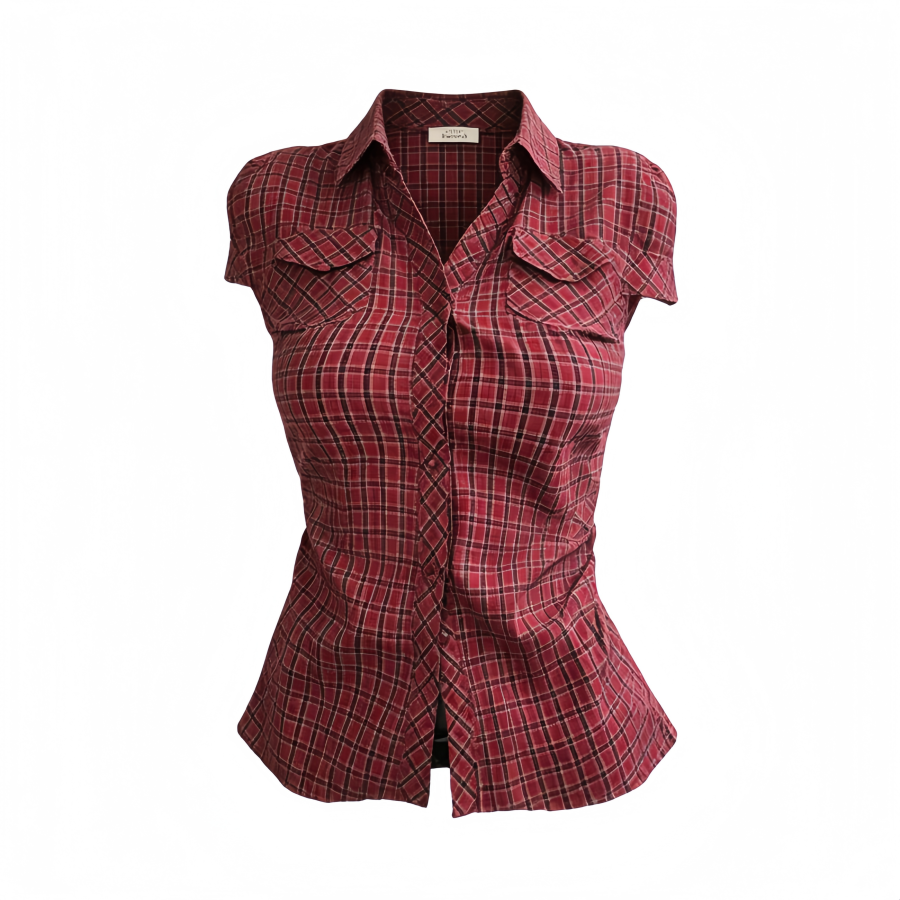 DUSHE DUSHE Shirts Women's Red Plaid Lapel Thin