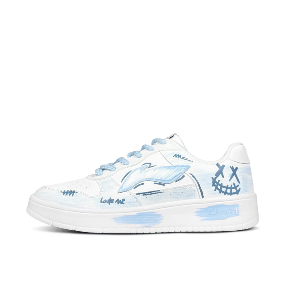 Li-Ning Li Ning Floating Boat Cool Ink Graffiti Slip Resistant Abrasion Resistant Low top Skateboard Shoes Men's Blue White
