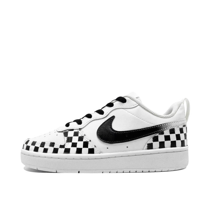 Nike Nike Court Borough Black Plaid Leather Cushioning Abrasion Resistant Breathable Low top Kids' Skateboarding Shoes