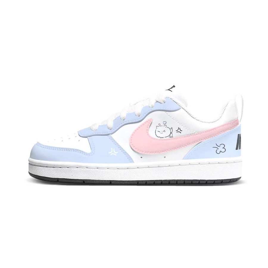 Nike Nike Court Borough Angry Kitten Synthetic Leather Low top Kids' Skateboarding Shoes Blue Pink Teenagers