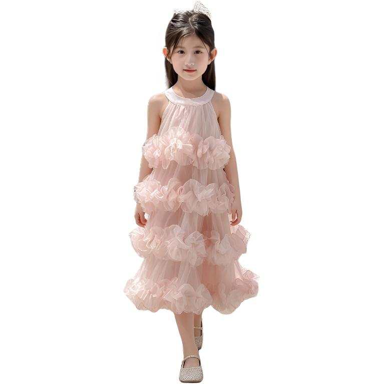 TNTX Kids Dresses Halter Thin Long Skirt Non Stretch