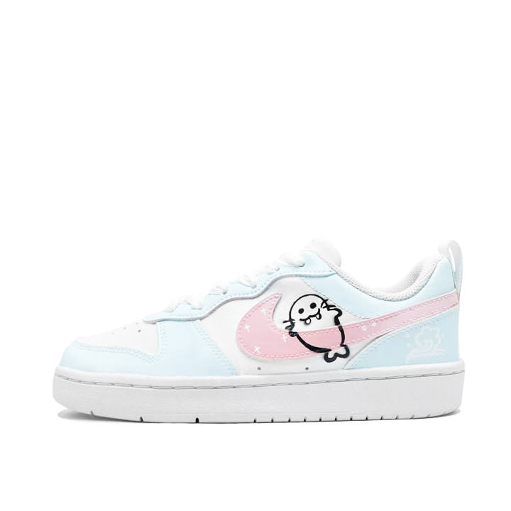 Nike Nike Court Borough Little Blue Leopard Leather Cushioning Abrasion Resistant Breathable Low top