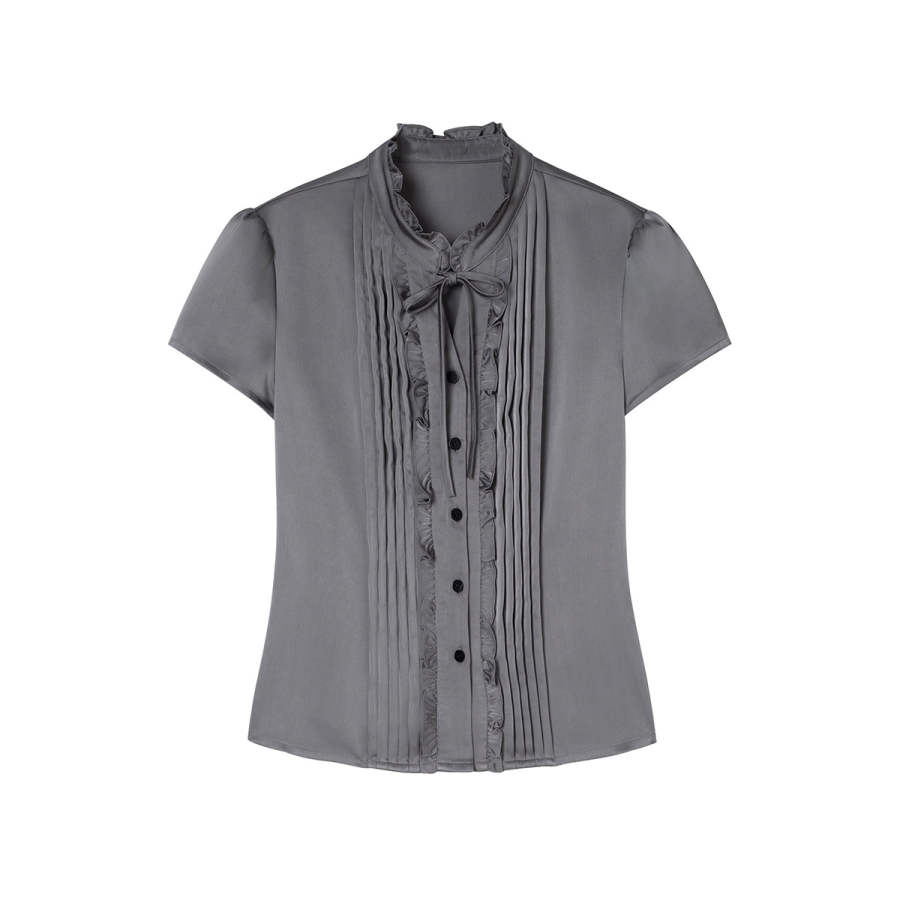 DUSHE Shirts Women's Dark Gray Crew Neck Thin Nipped In Waist