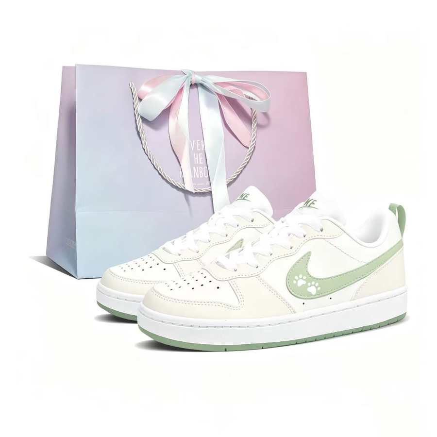 Nike Nike Court Borough Spring Grass, Shopping Bag Leather Breathable Low top Skateboard Shoes Women's White Green