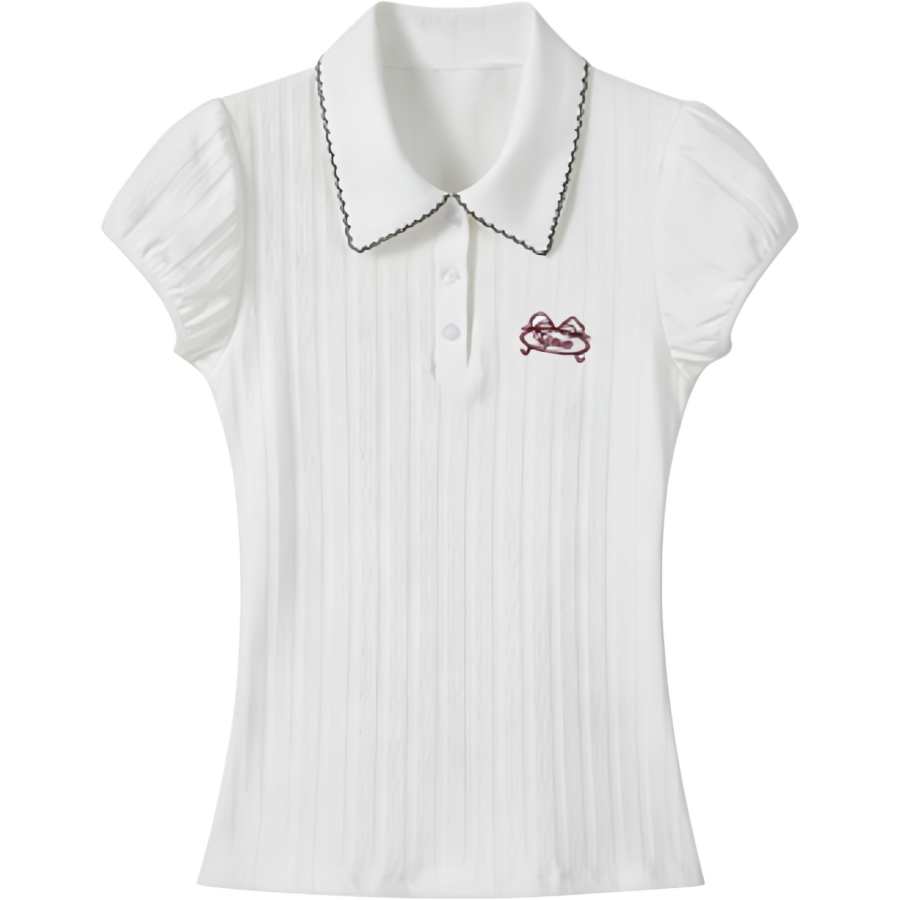 DUSHE Polo Shirts Women's White Polo Collar Thin Nipped In Waist