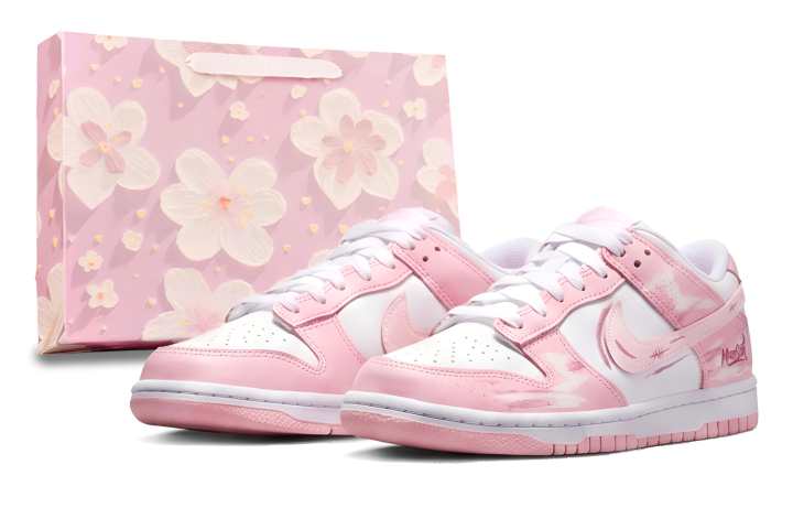 Nike Nike Dunk Leather Slip Resistant Cushioning Abrasion Resistant Low top Skateboard Shoes Women's White Pink