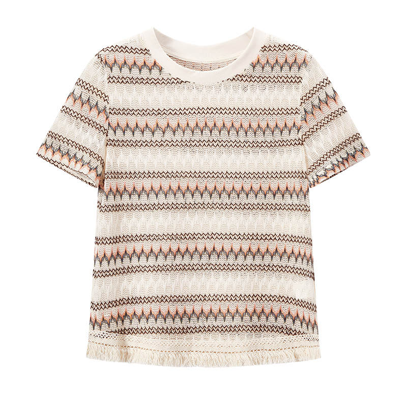 XIANGYING T Shirts Women's Stripes Crew Neck Thin Straight Fit