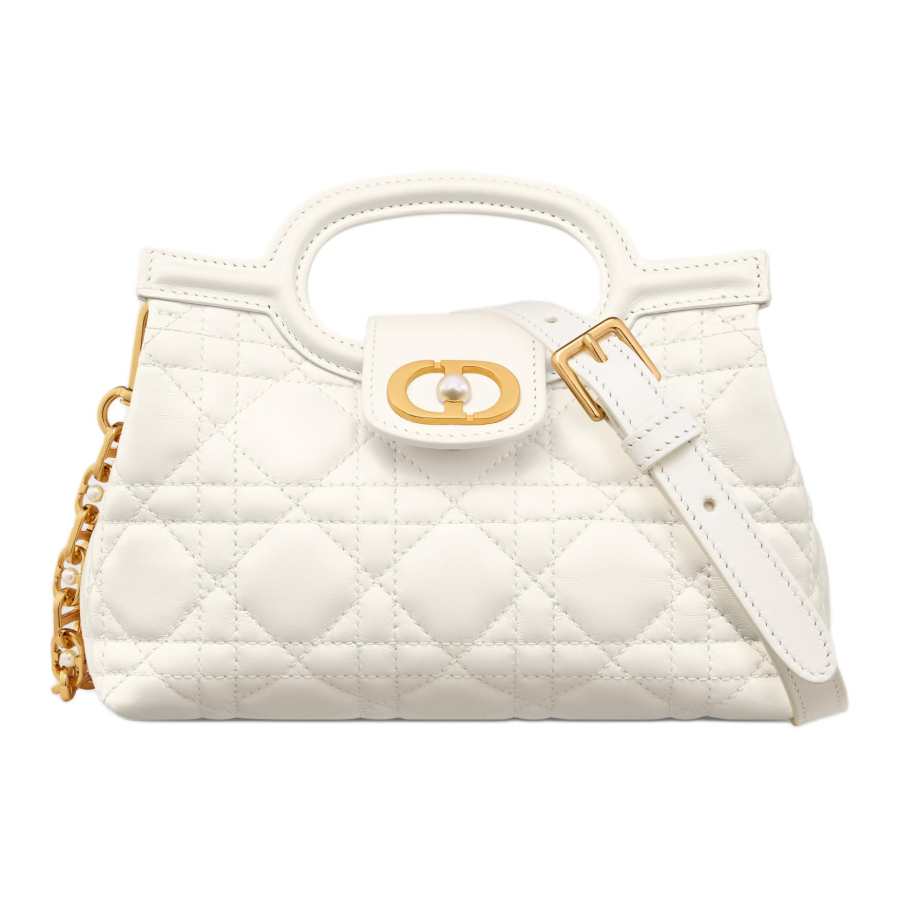 DIOR Jolie Wicker Pattern Sheepskin Crossbody Handbag Mini Women's Milk White