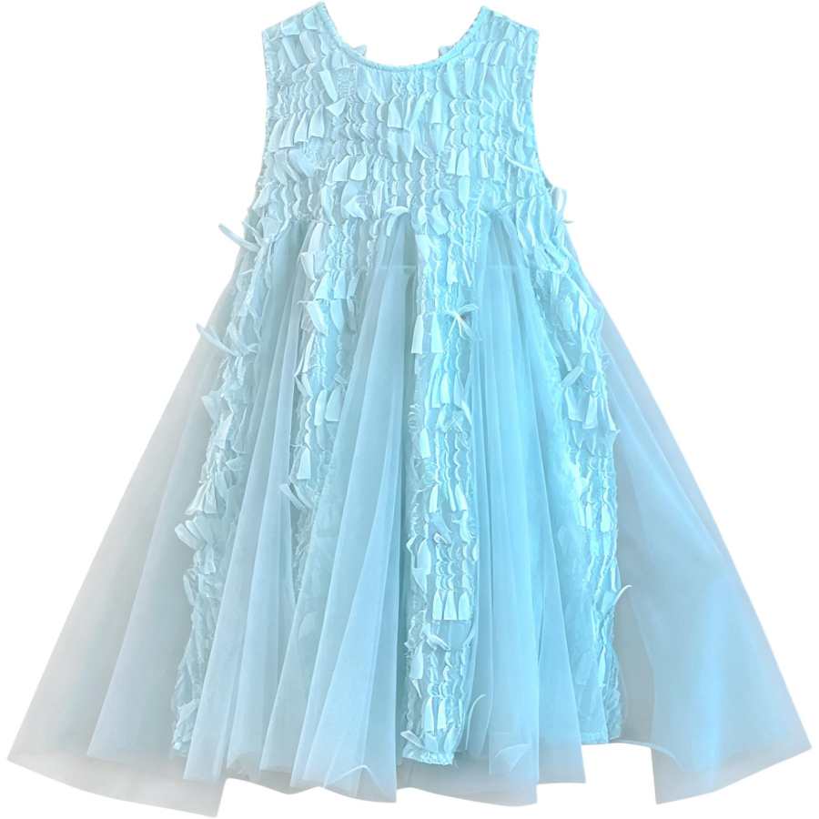 YALU Kids Dresses Crew Neck Thin Midi Skirt Non Stretch