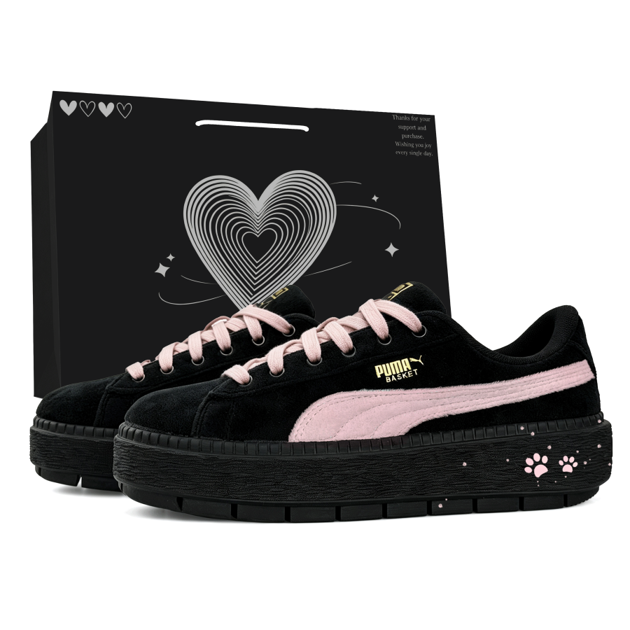PUMA Platform Trace Cushioning Abrasion Resistant Low top Skateboard Shoes Women's Black Pink