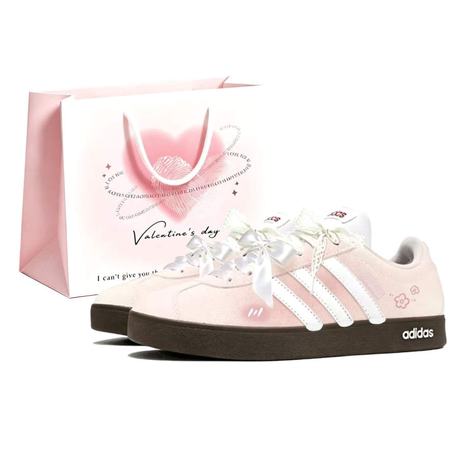 Adidas Adidas VL COURT 2.0 Pink Floral, Shopping Bag Slip Resistant Abrasion Resistant Low top Skateboard Shoes Women's
