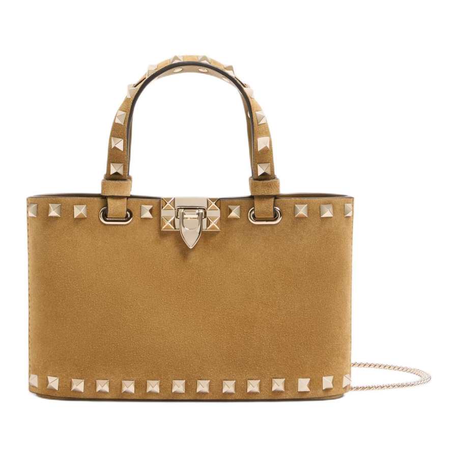 Valentino ROCKSTUD Suede Tote Bag, Shopping Bag, Handbag Mini Women's Umber