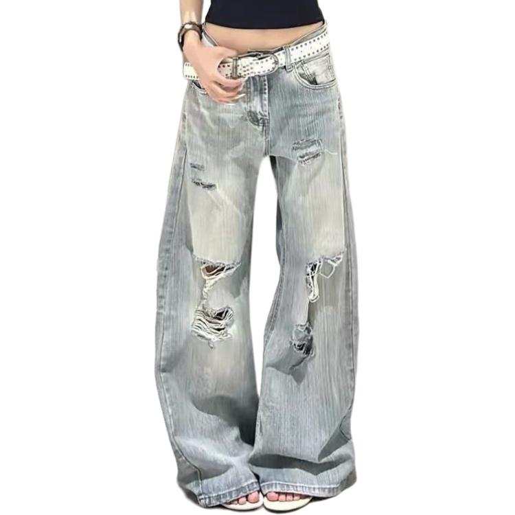 Cotton Gene Jeans Women's Light Blue, Regular Moderate Wide Leg Pants